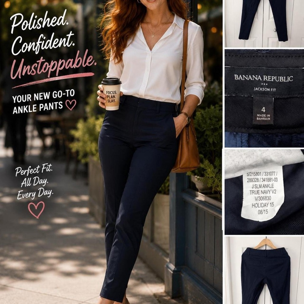 Banana Republic Jackson Fit Navy‎ Ankle Pants Women Size 4 Slim Stretch